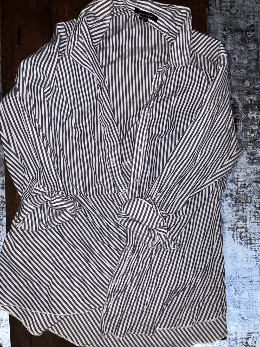 New Look  Navy Blue & White Striped Button-Front Women's Top